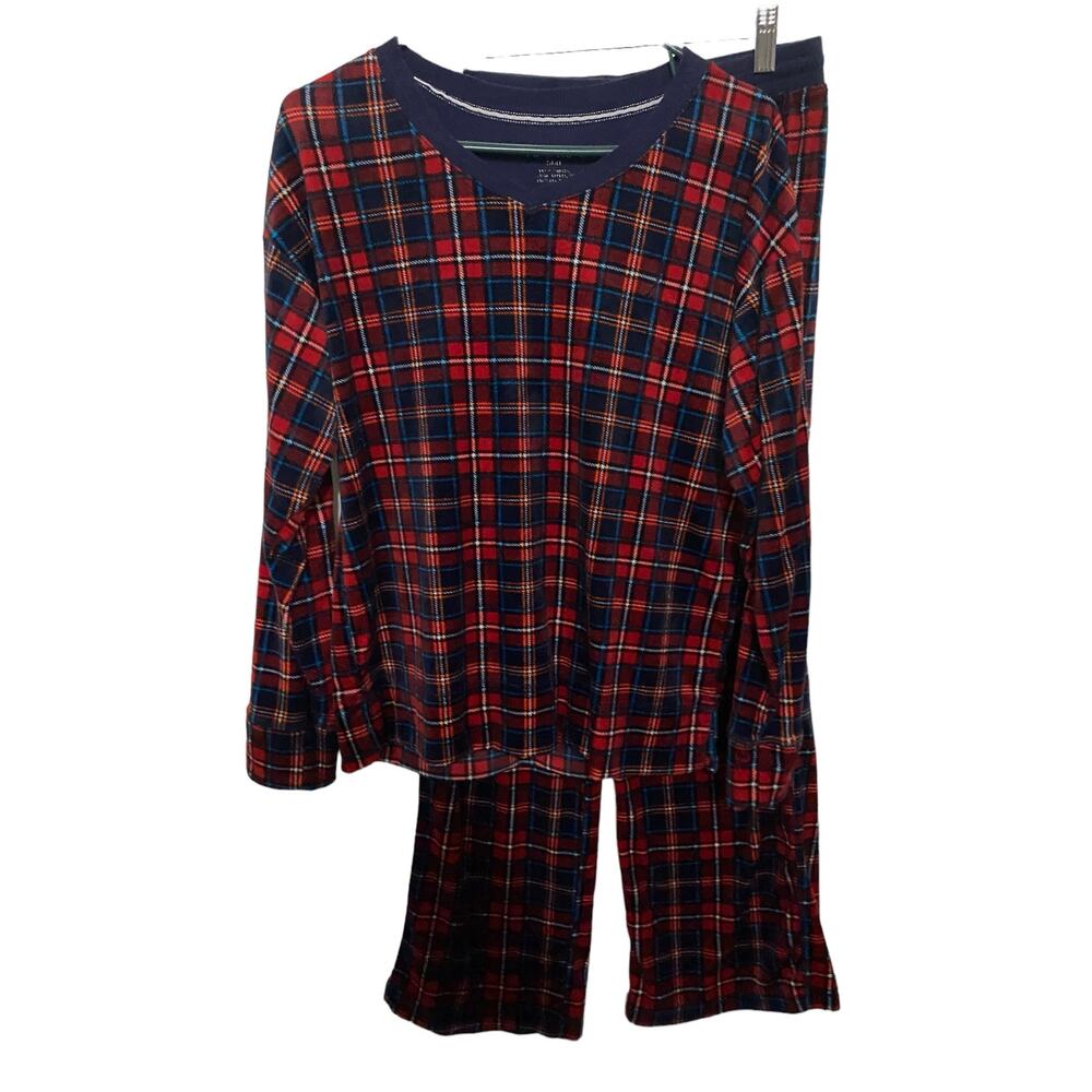 Nautica Women's Pajama Set S/P/CH Blue Red Plaid Soft Lounge Wear